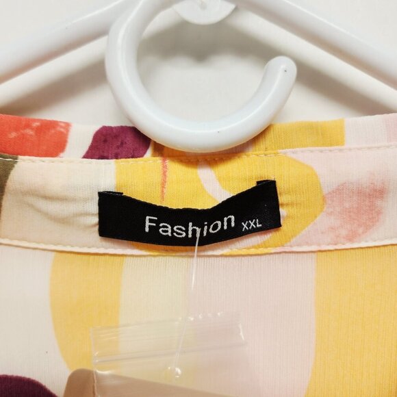 Abstract Yellow Print Womens Button-Up Blouse XXL Long Sleeve Lightweight Top - Picture 2 of 8